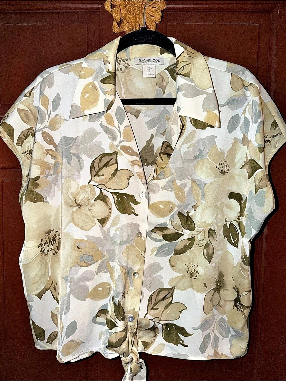 Rachel Zoe Floral Silky Tie-Front Blouse Women’s Size L